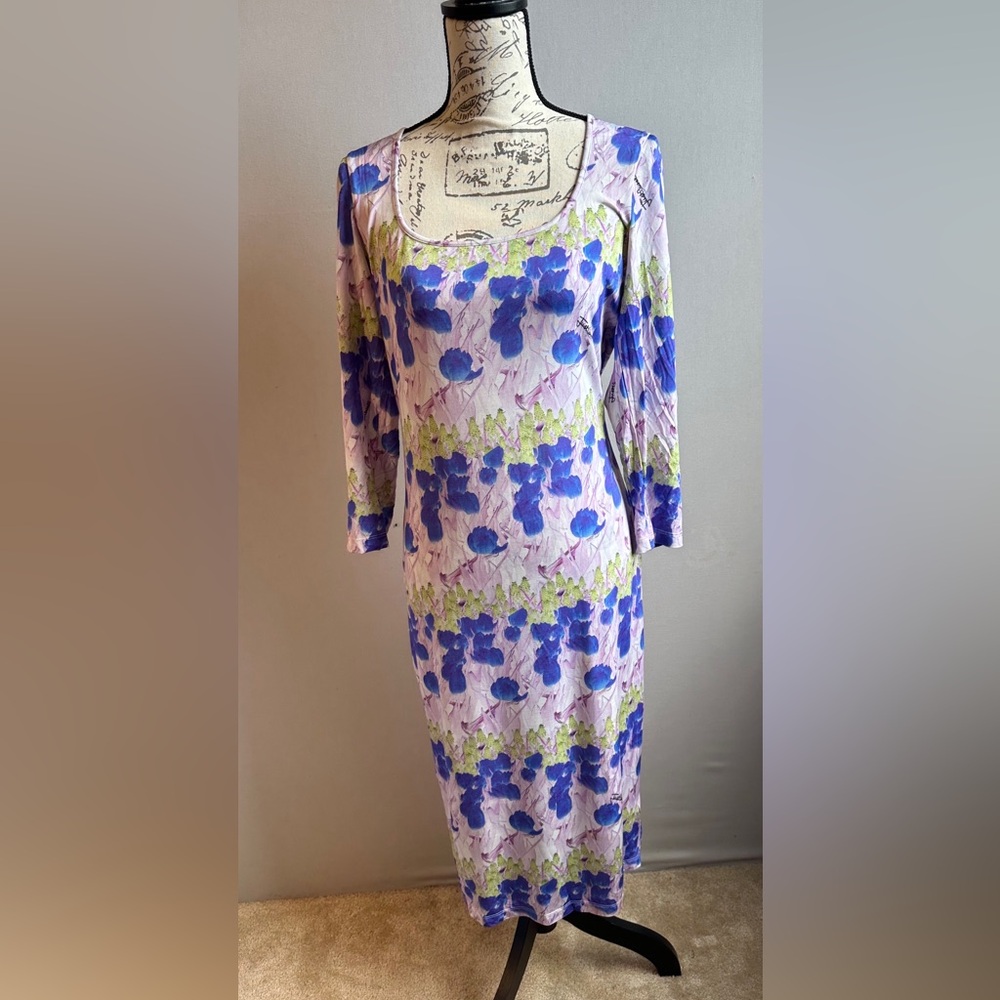 Robert Cavalli women's vibrant blue/lilac floral pattern dress. Size S/M.